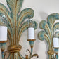 19th Century Italian Blue Polychrome Wooden Ostrich Feather Wall Lights