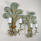 19th Century Italian Blue Polychrome Wooden Ostrich Feather Wall Lights