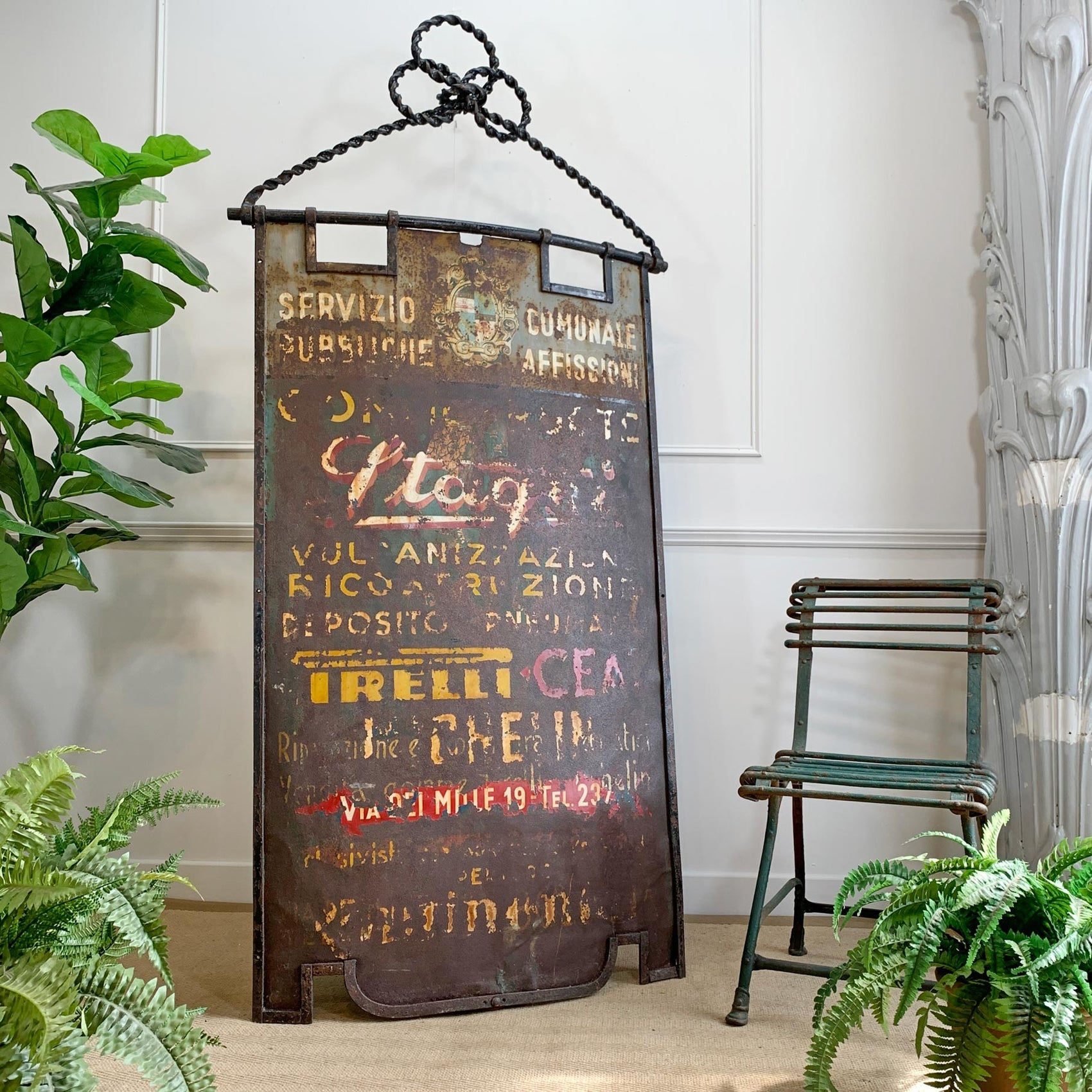 Forged and Wrought Iron Italian Pirelli Advertising Sign Turin 1920