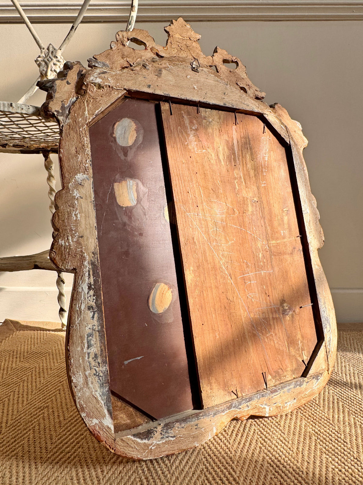 18th Century Venetian Giltwood and Polychrome Arte Povera Lacquered Wall Mirror