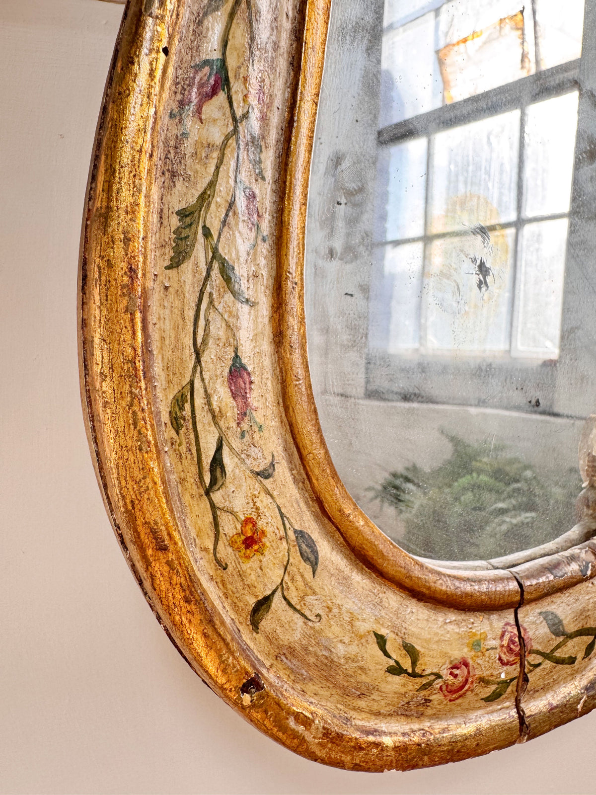 18th Century Venetian Giltwood and Polychrome Arte Povera Lacquered Wall Mirror