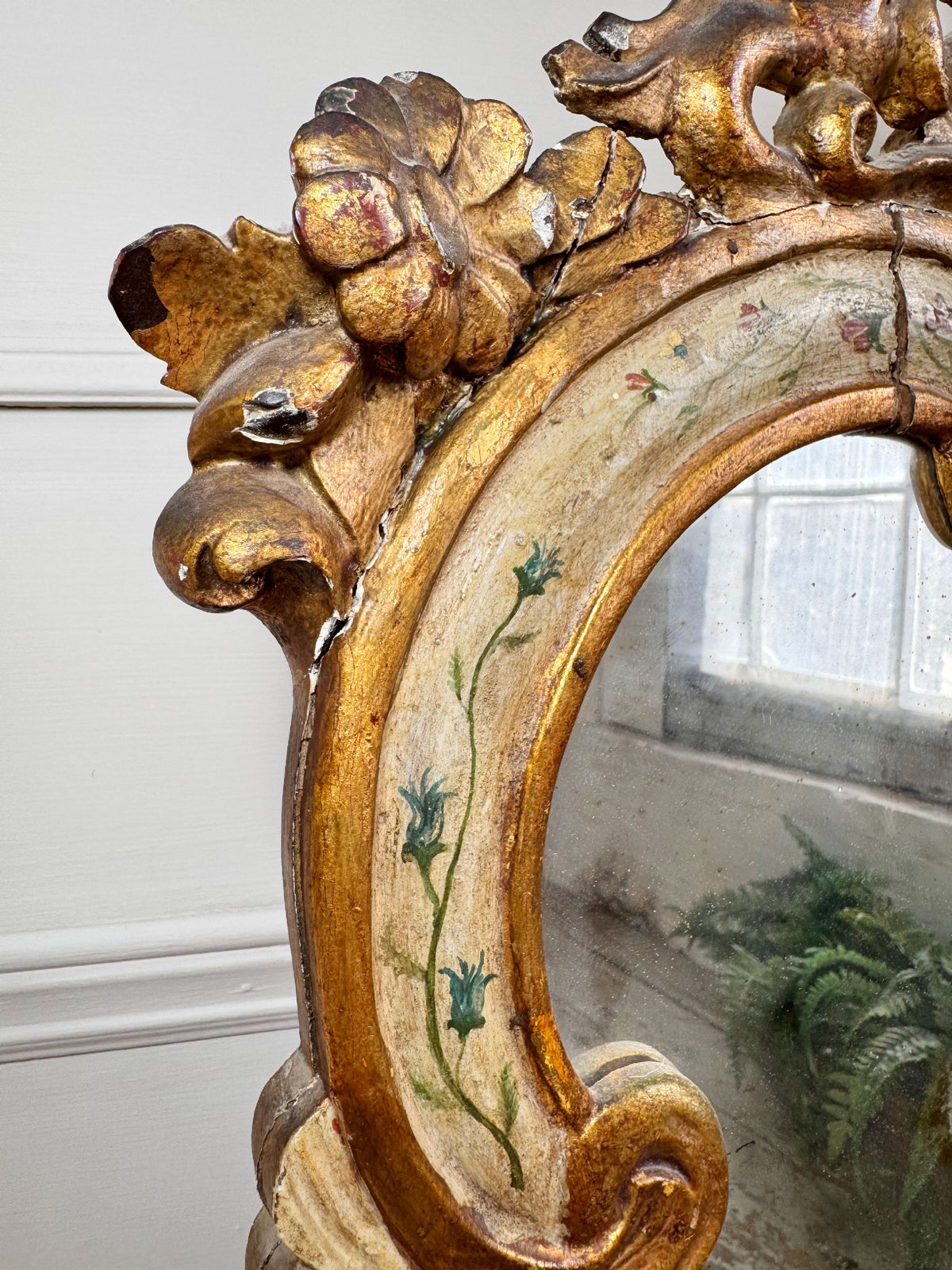 18th Century Venetian Giltwood and Polychrome Arte Povera Lacquered Wall Mirror