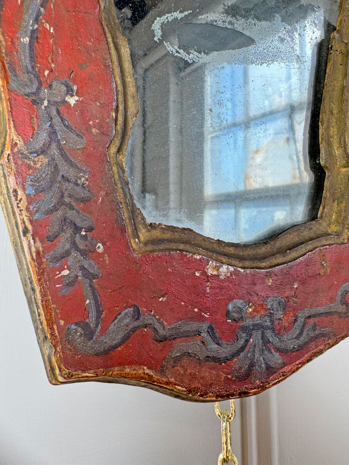 A Pair of Beautiful Hand Painted Italian Red Baroque Wall Mirrors