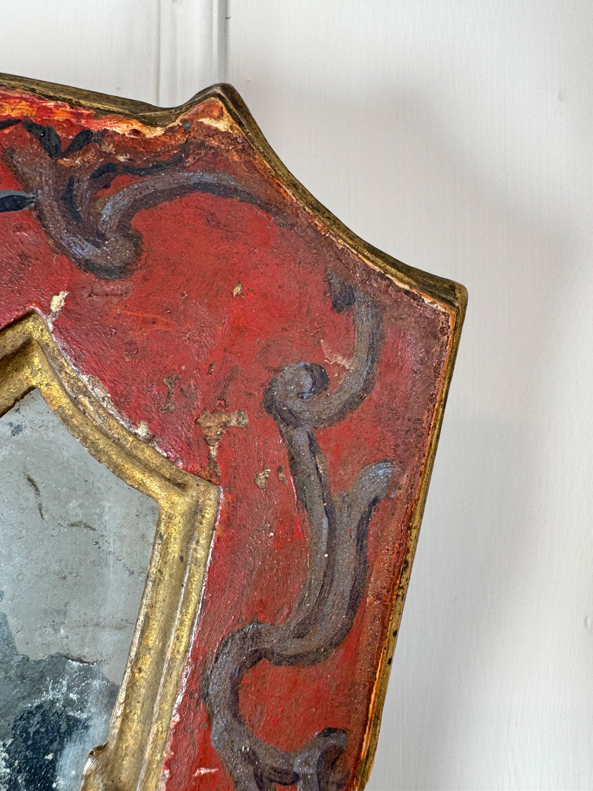 A Pair of Beautiful Hand Painted Italian Red Baroque Wall Mirrors