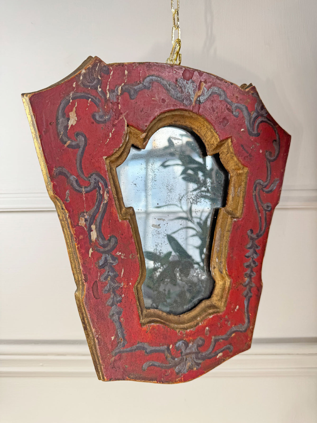 A Pair of Beautiful Hand Painted Italian Red Baroque Wall Mirrors