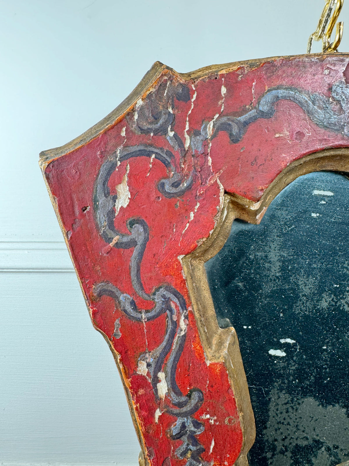 A Pair of Beautiful Hand Painted Italian Red Baroque Wall Mirrors
