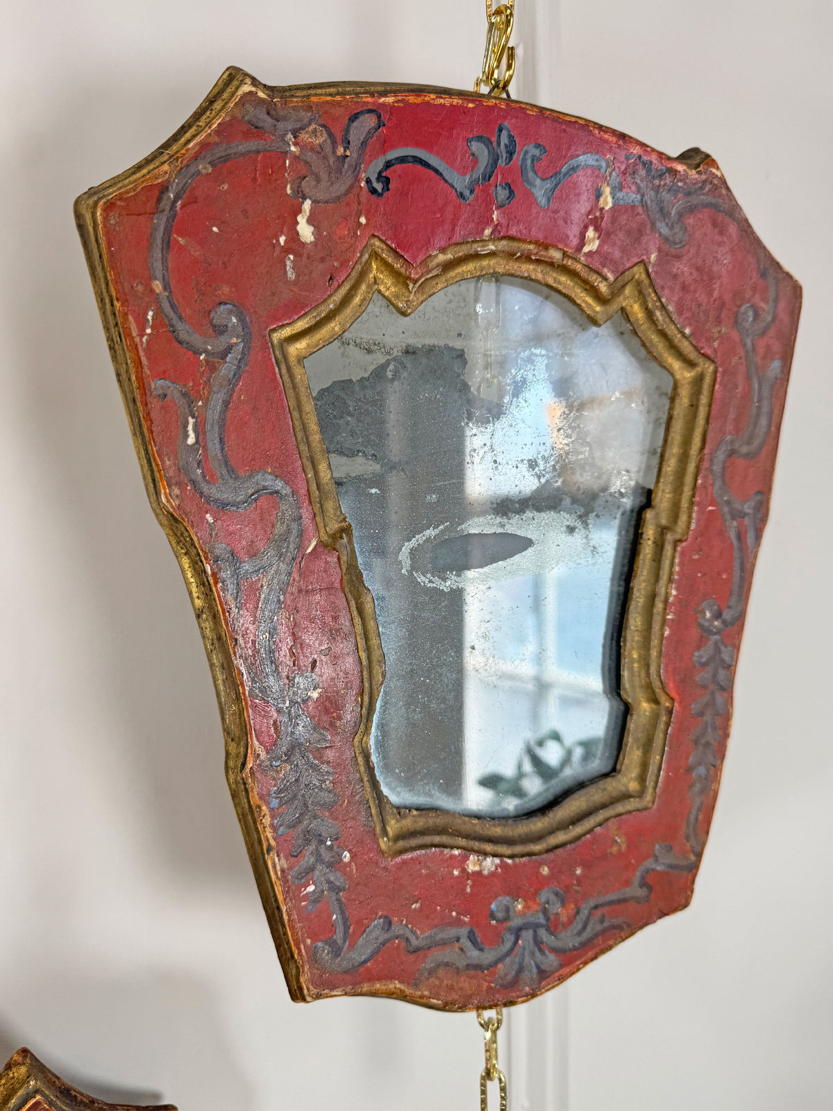 A Pair of Beautiful Hand Painted Italian Red Baroque Wall Mirrors