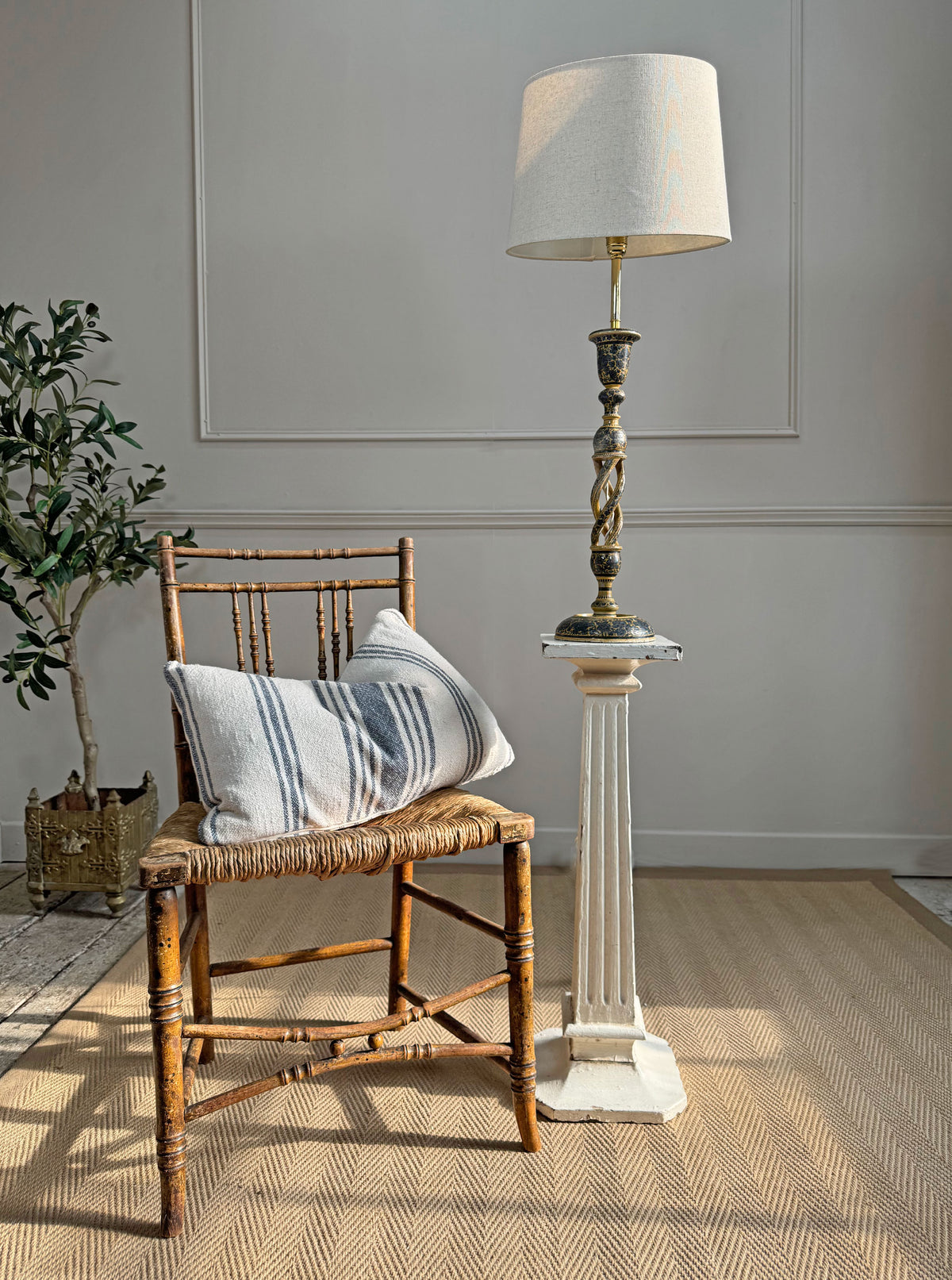 19th Century Blue and White Barley Twist Kashmiri Table Lamp
