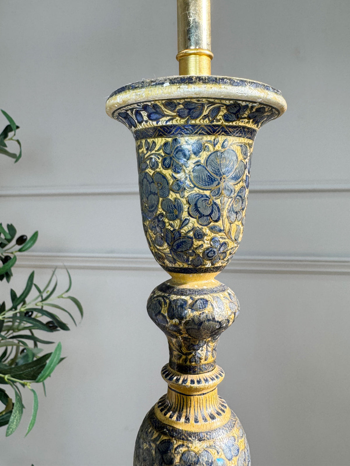 19th Century Blue and White Barley Twist Kashmiri Table Lamp