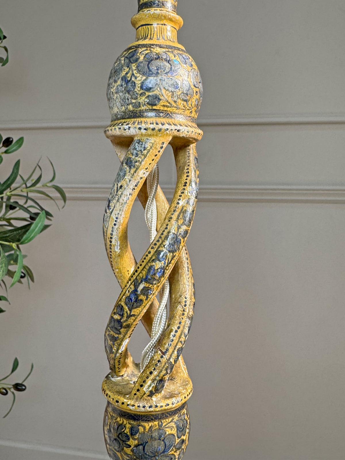 19th Century Blue and White Barley Twist Kashmiri Table Lamp