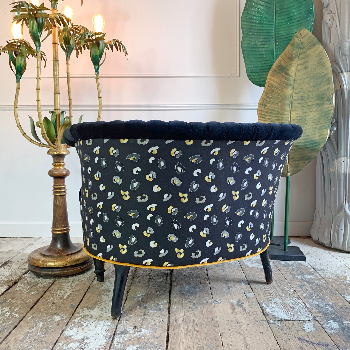 Antique French Napoleon III Marquise Chair in Tropics "Leopard' Fabric
