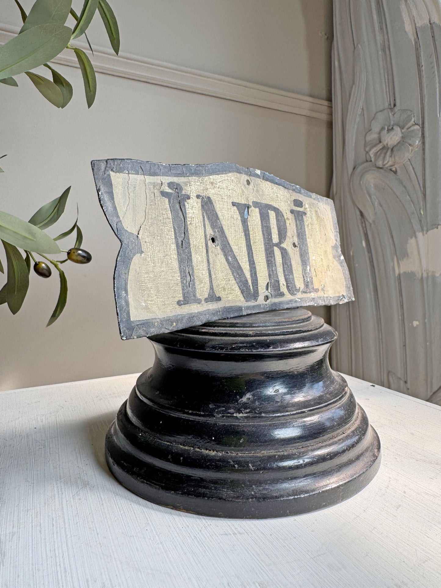 19th Century Tin INRI Plaque