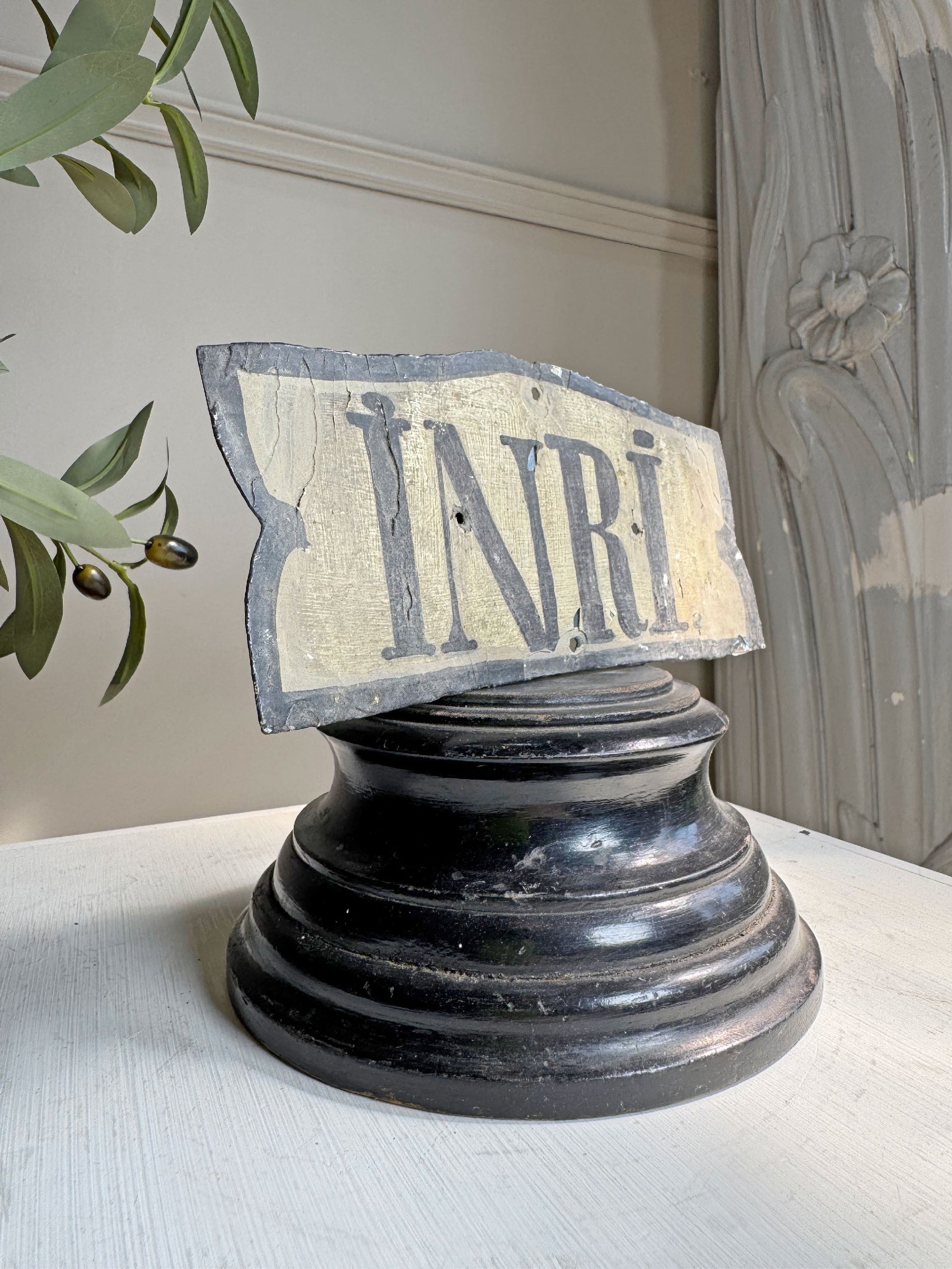 19th Century Tin INRI Plaque