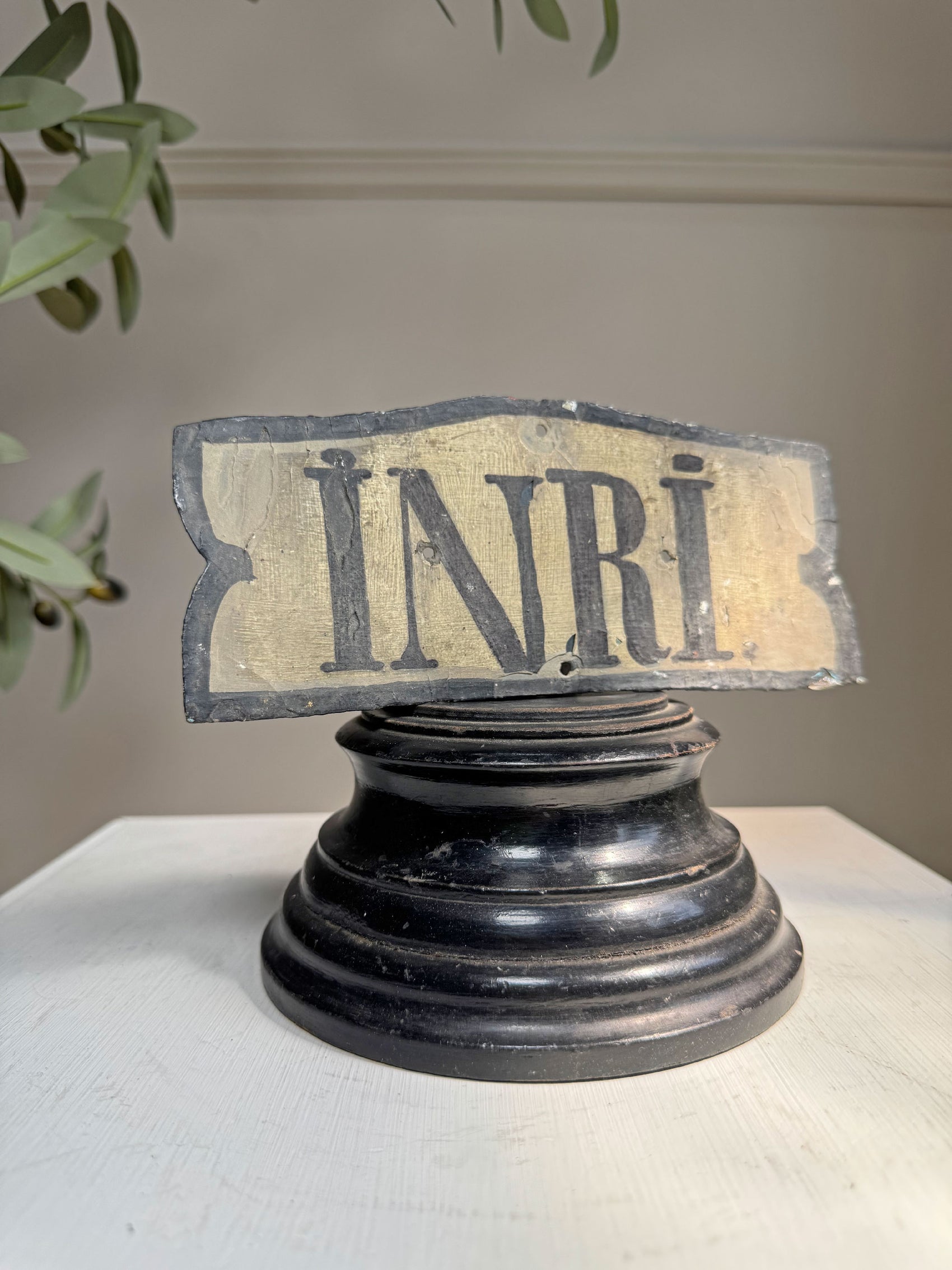 19th Century Tin INRI Plaque