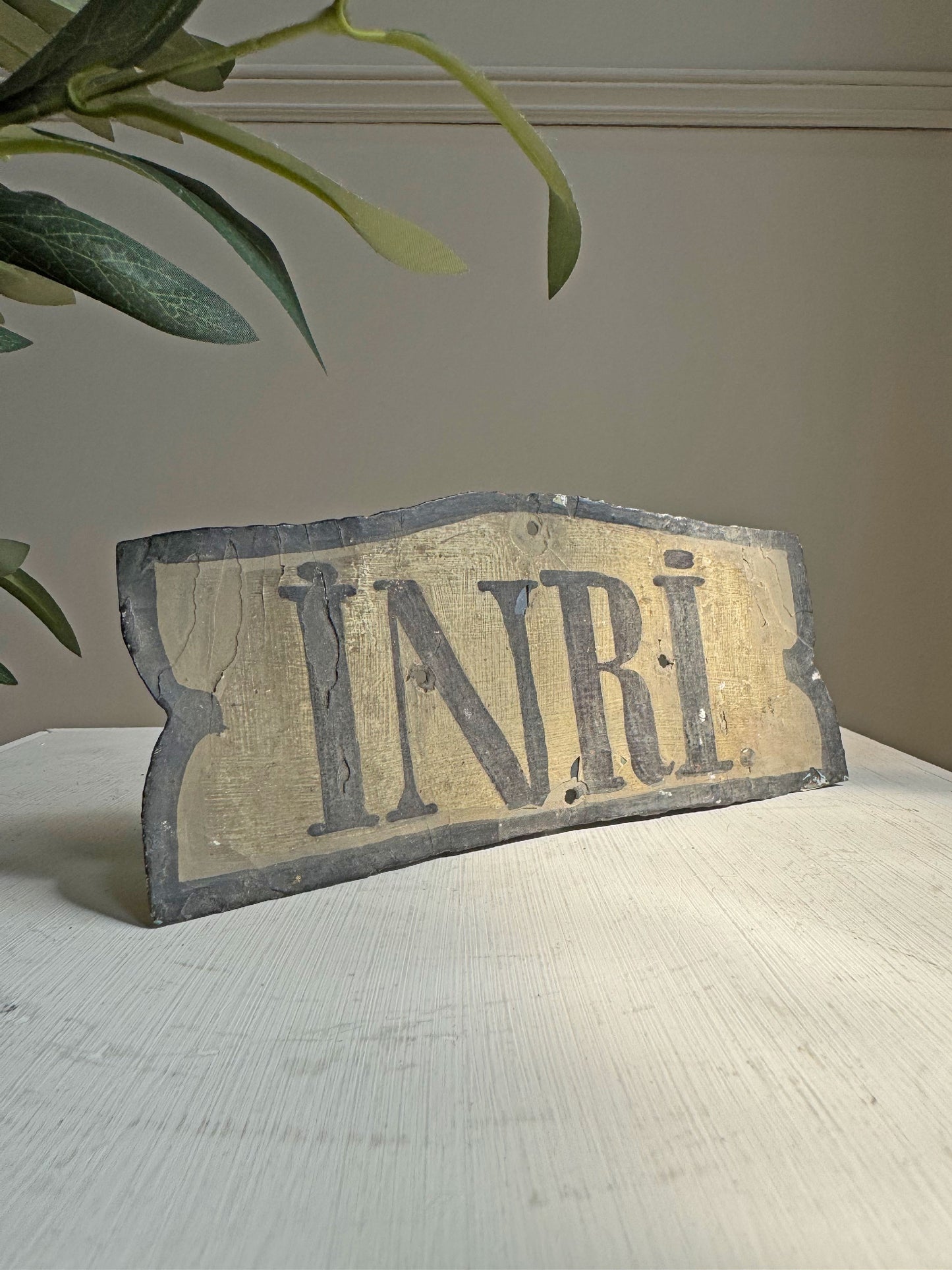 19th Century Tin INRI Plaque