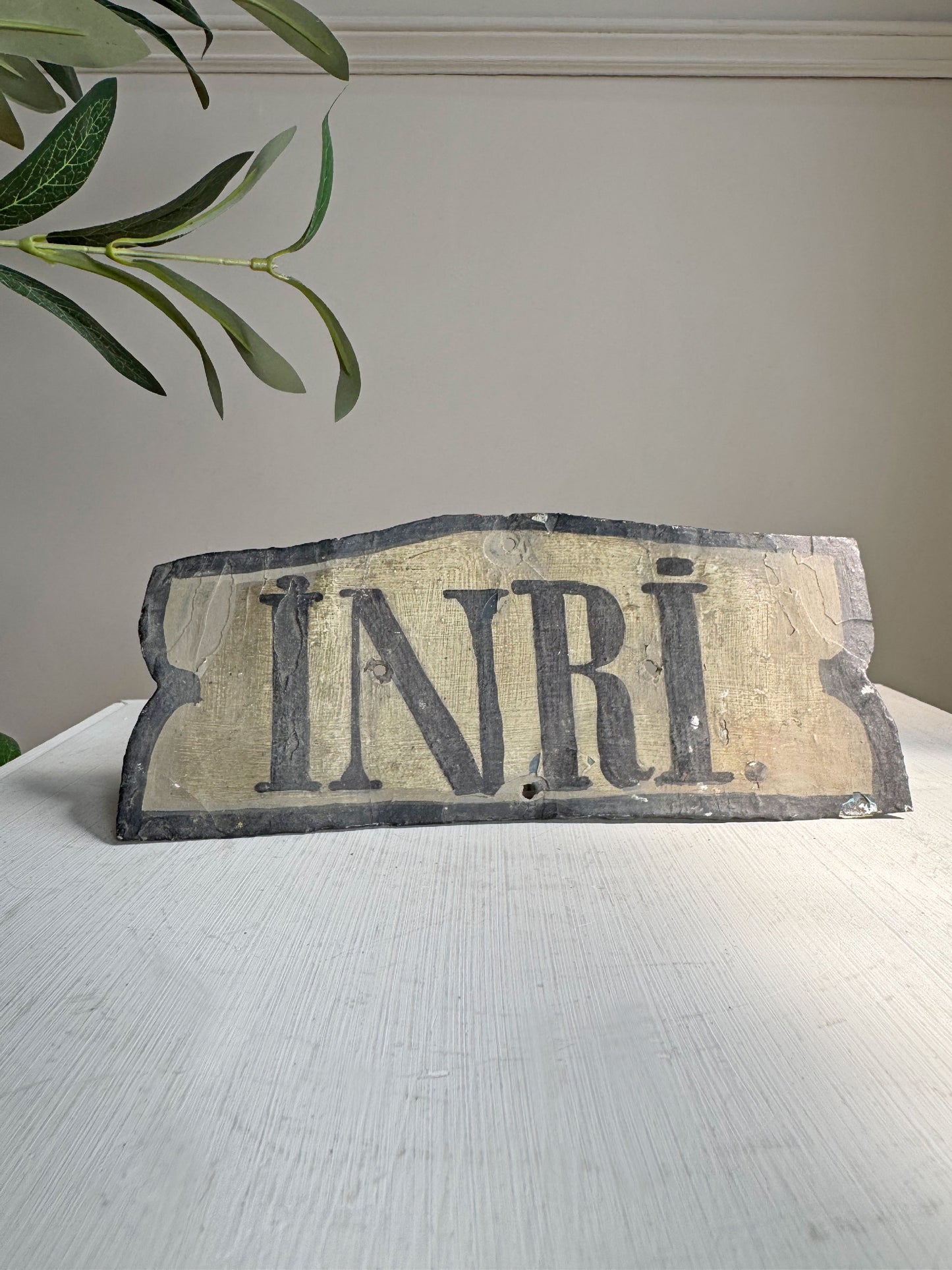 19th Century Tin INRI Plaque