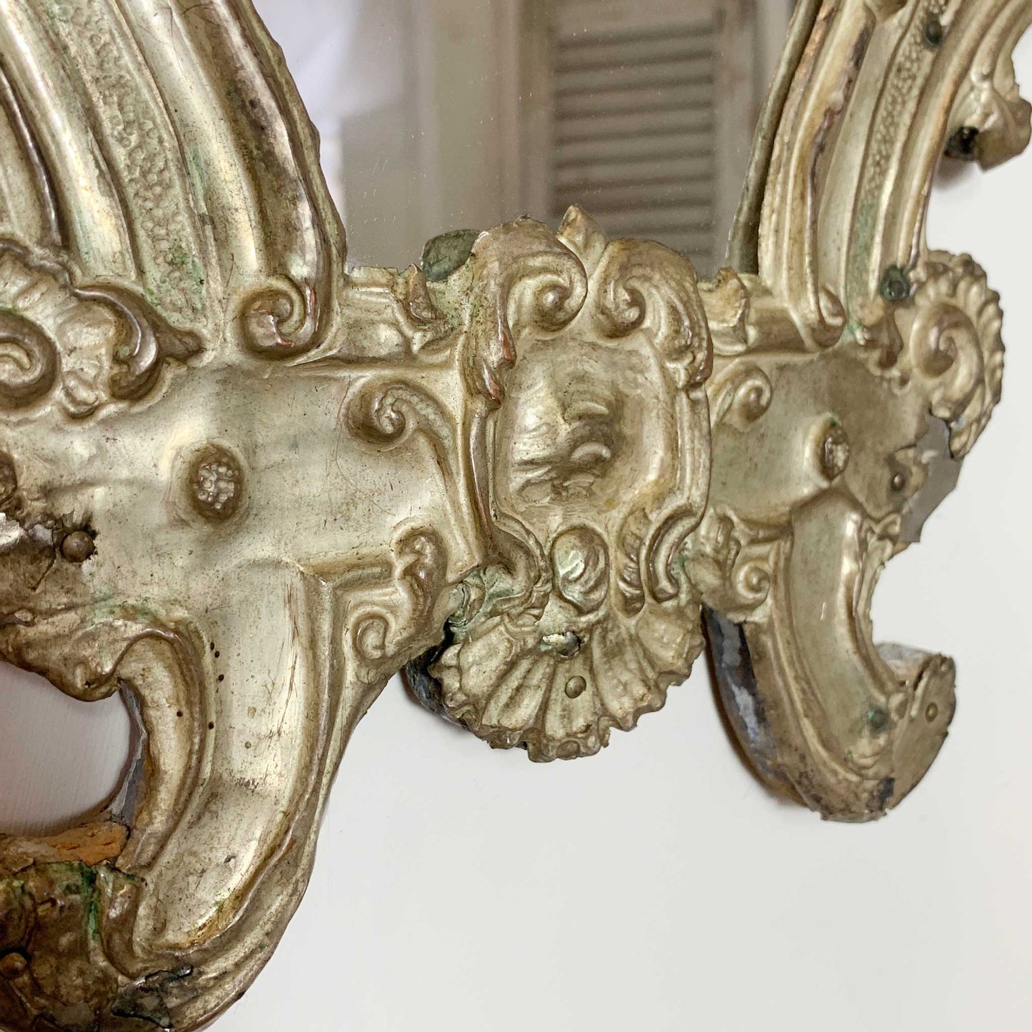 Pair Of European 18th C Silver Plated Baroque Mirrors