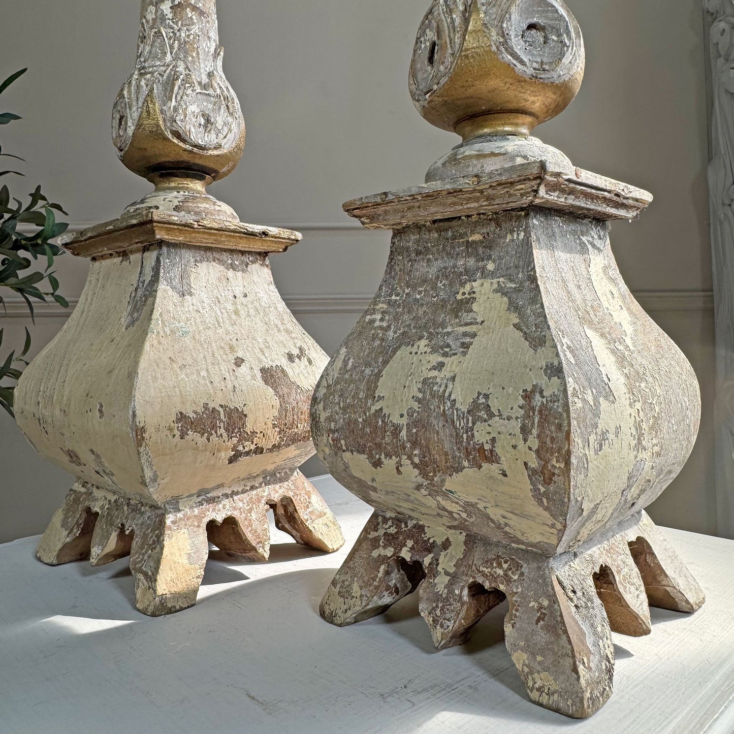 Pair Of 19th Century Swedish Gustavian Carved Wooden Candlesticks