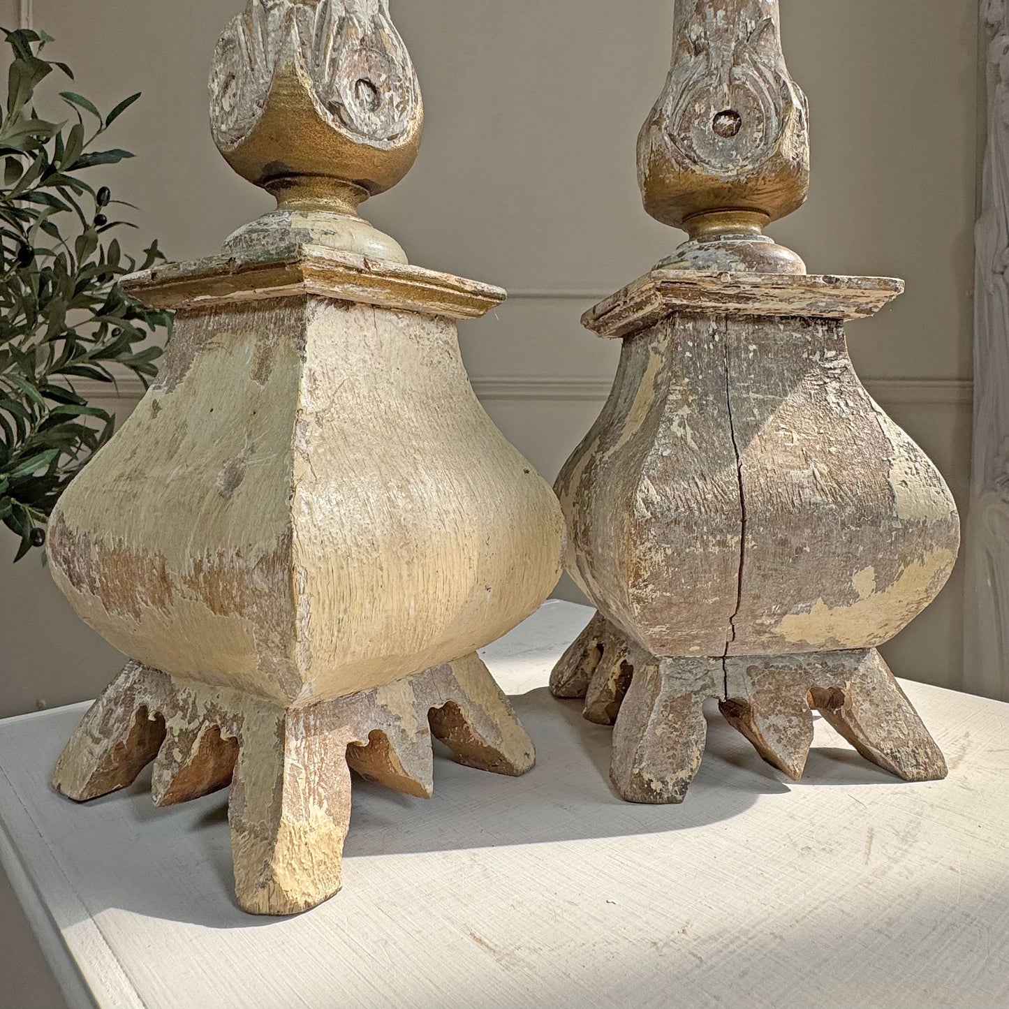 Pair Of 19th Century Swedish Gustavian Carved Wooden Candlesticks