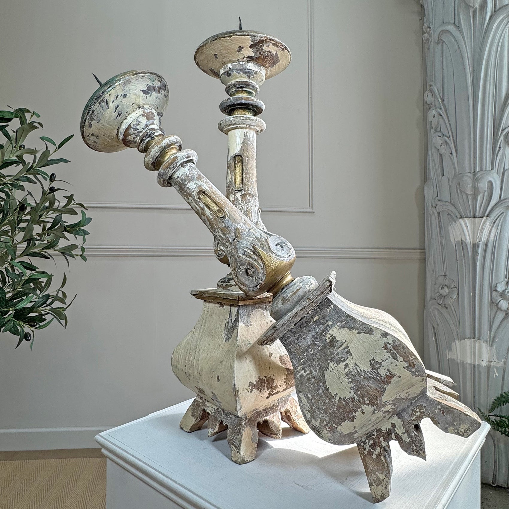 Pair Of 19th Century Swedish Gustavian Carved Wooden Candlesticks