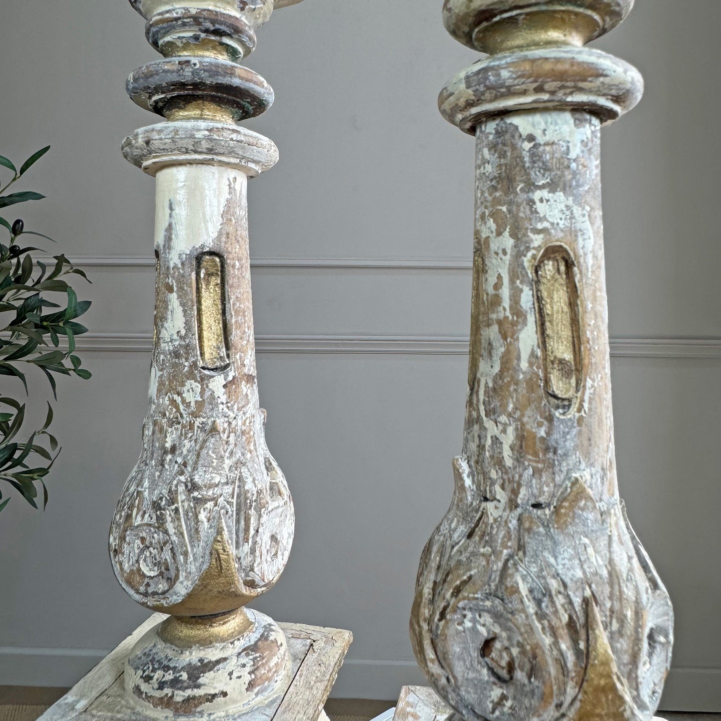 Pair Of 19th Century Swedish Gustavian Carved Wooden Candlesticks