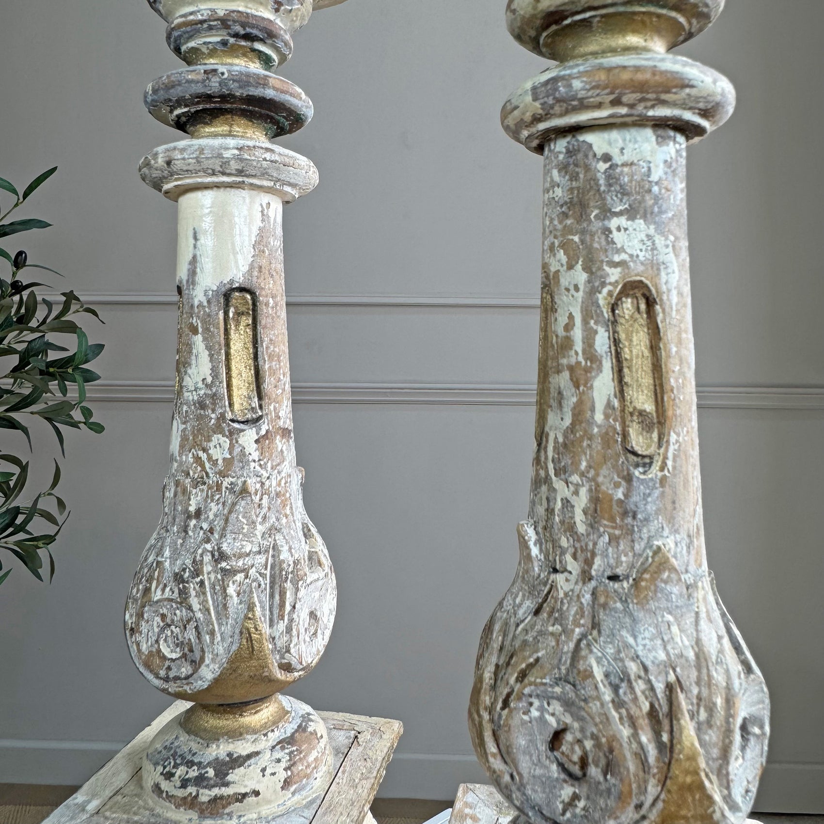Pair Of 19th Century Swedish Gustavian Carved Wooden Candlesticks