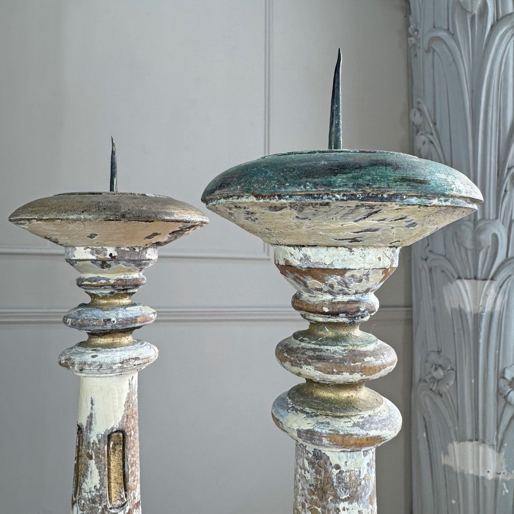 Pair Of 19th Century Swedish Gustavian Carved Wooden Candlesticks