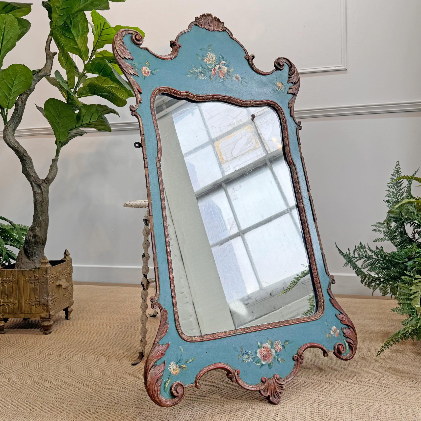 Antique Turquoise Painted Venetian Mirror
