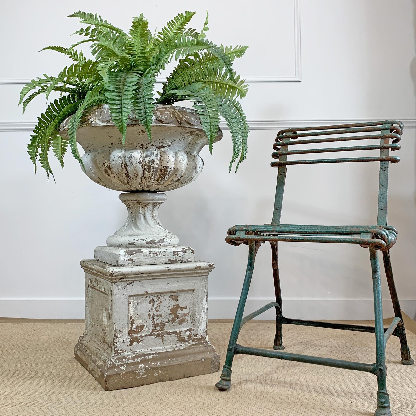 19th Century White Terracotta Tazza Urn on Plinth
