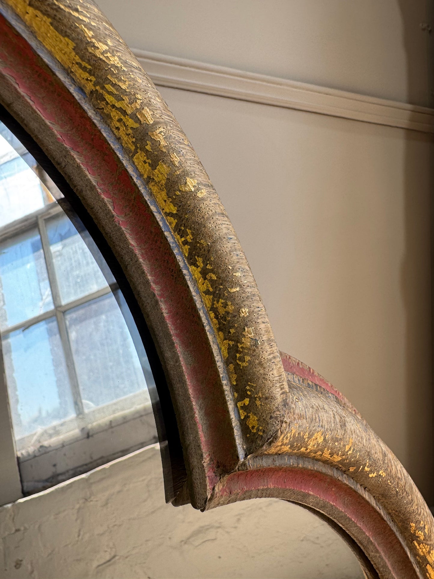 19th Century French Polychrome And Giltwood Quatrefoil Church Mirror With Cross