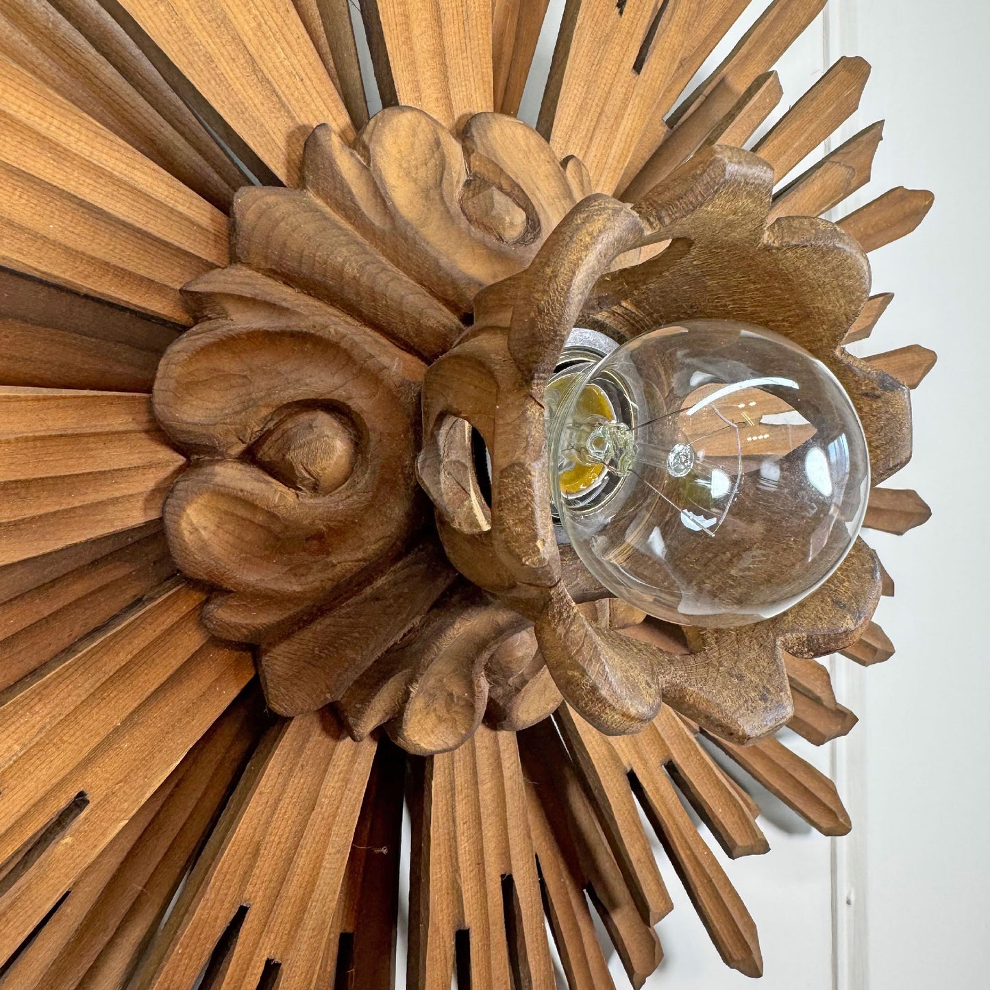 19th Century Large Wooden Church Sunburst Light