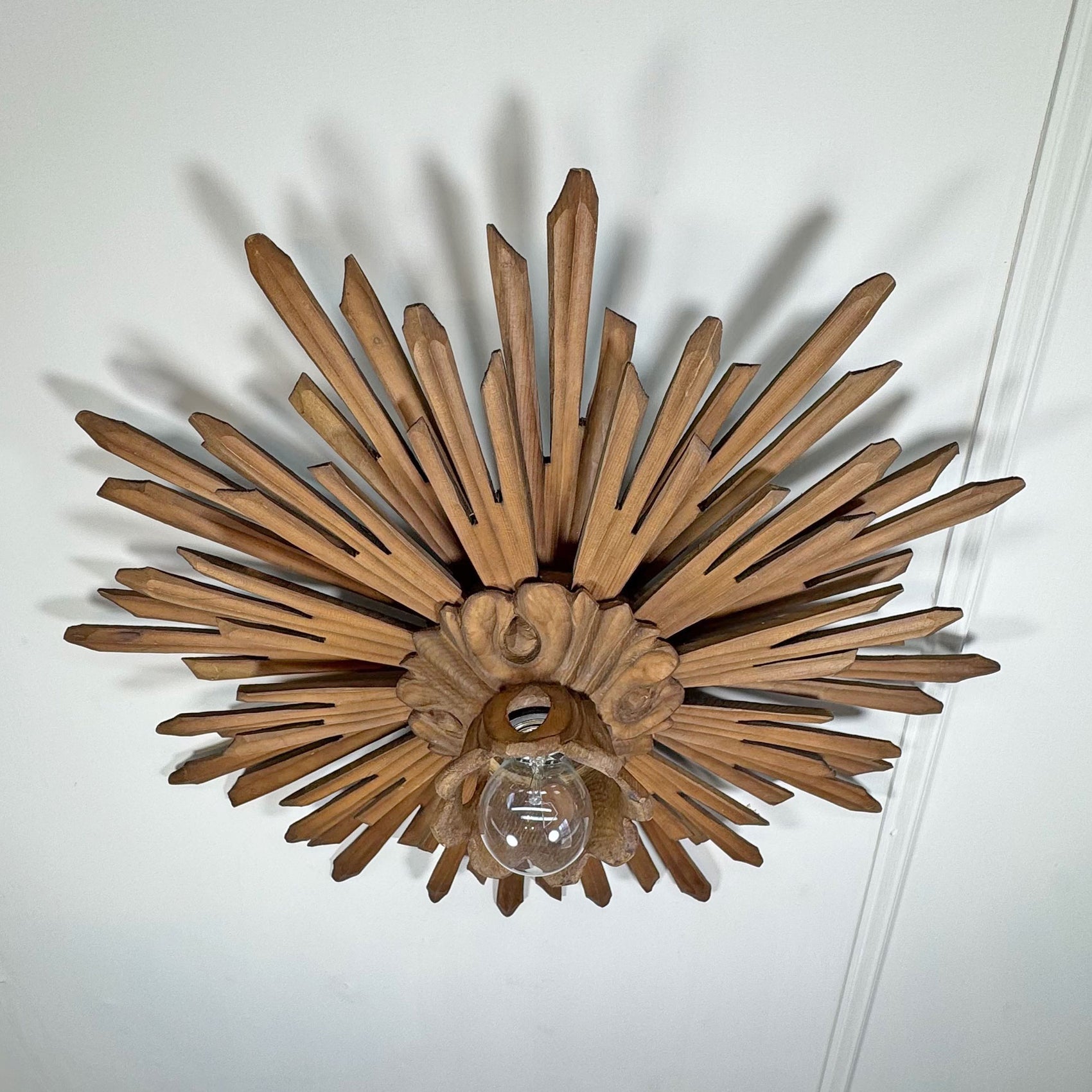 19th Century Large Wooden Church Sunburst Light
