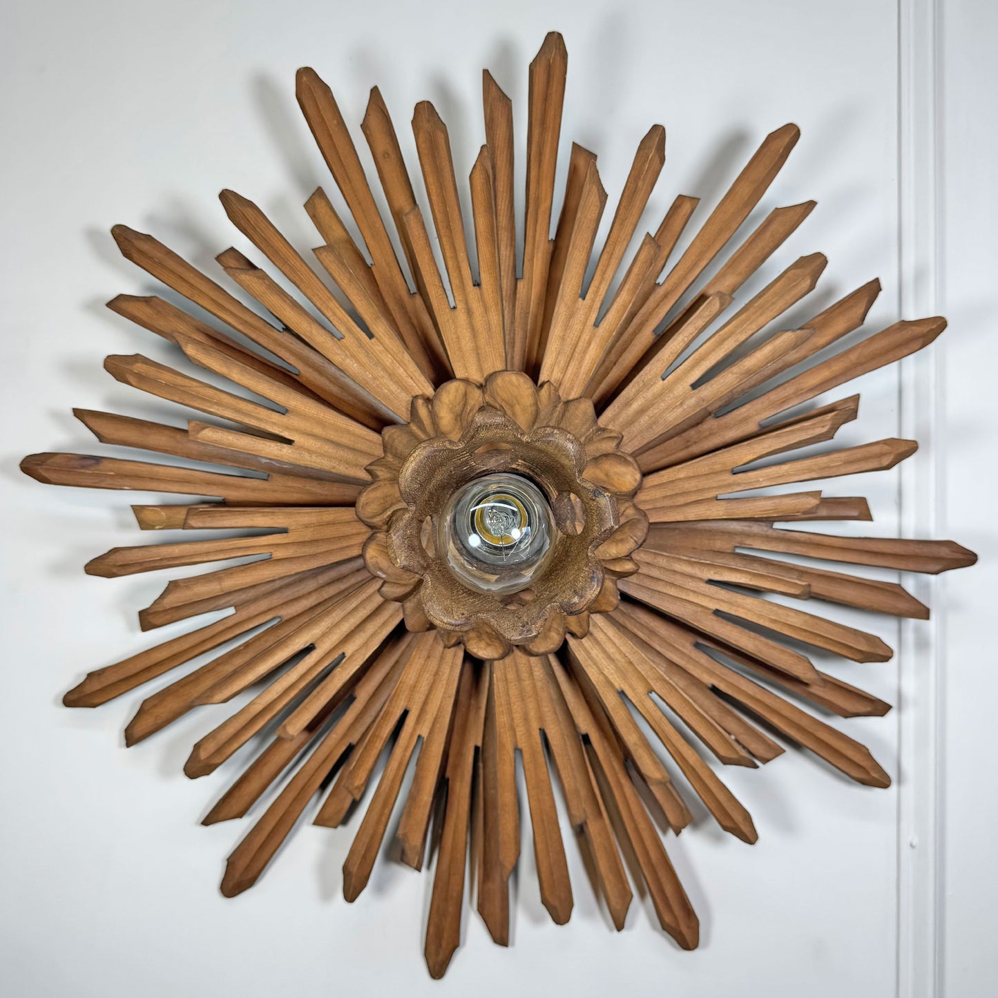19th Century Large Wooden Church Sunburst Light
