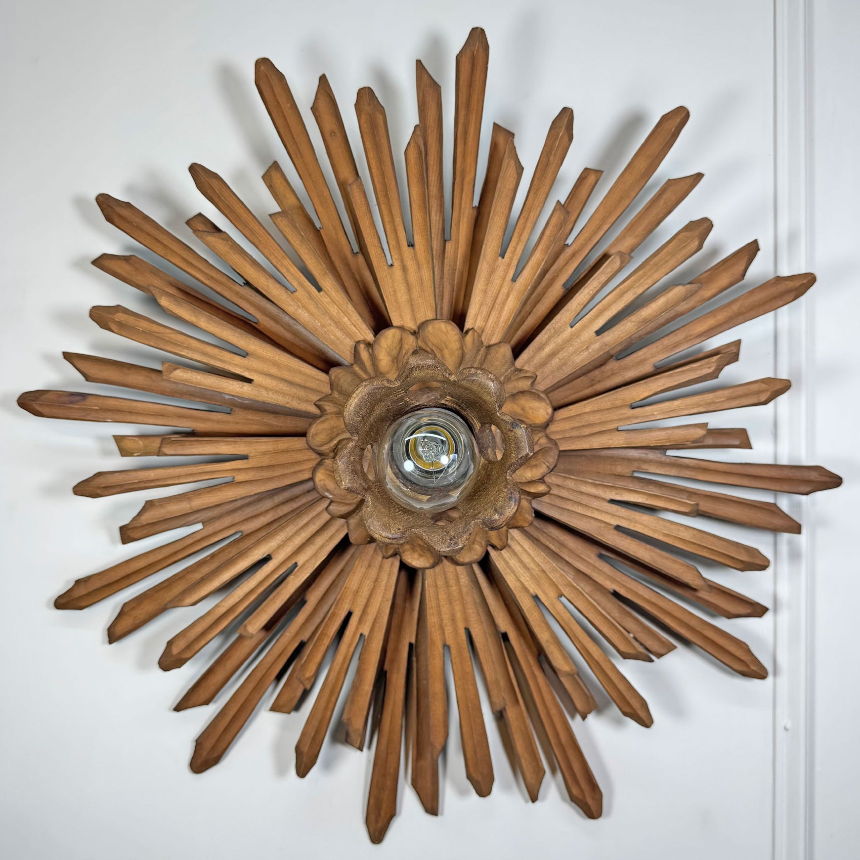 19th Century Large Wooden Church Sunburst Light