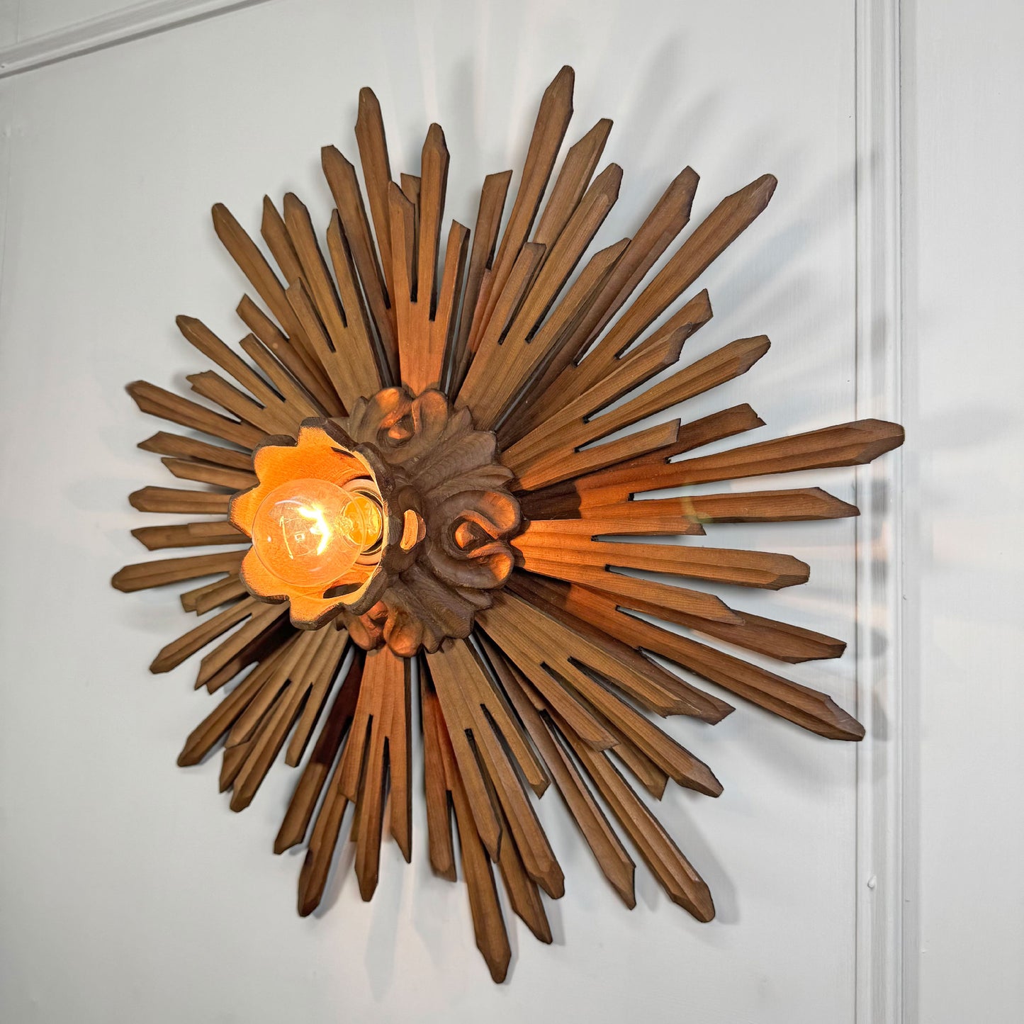 19th Century Large Wooden Church Sunburst Light