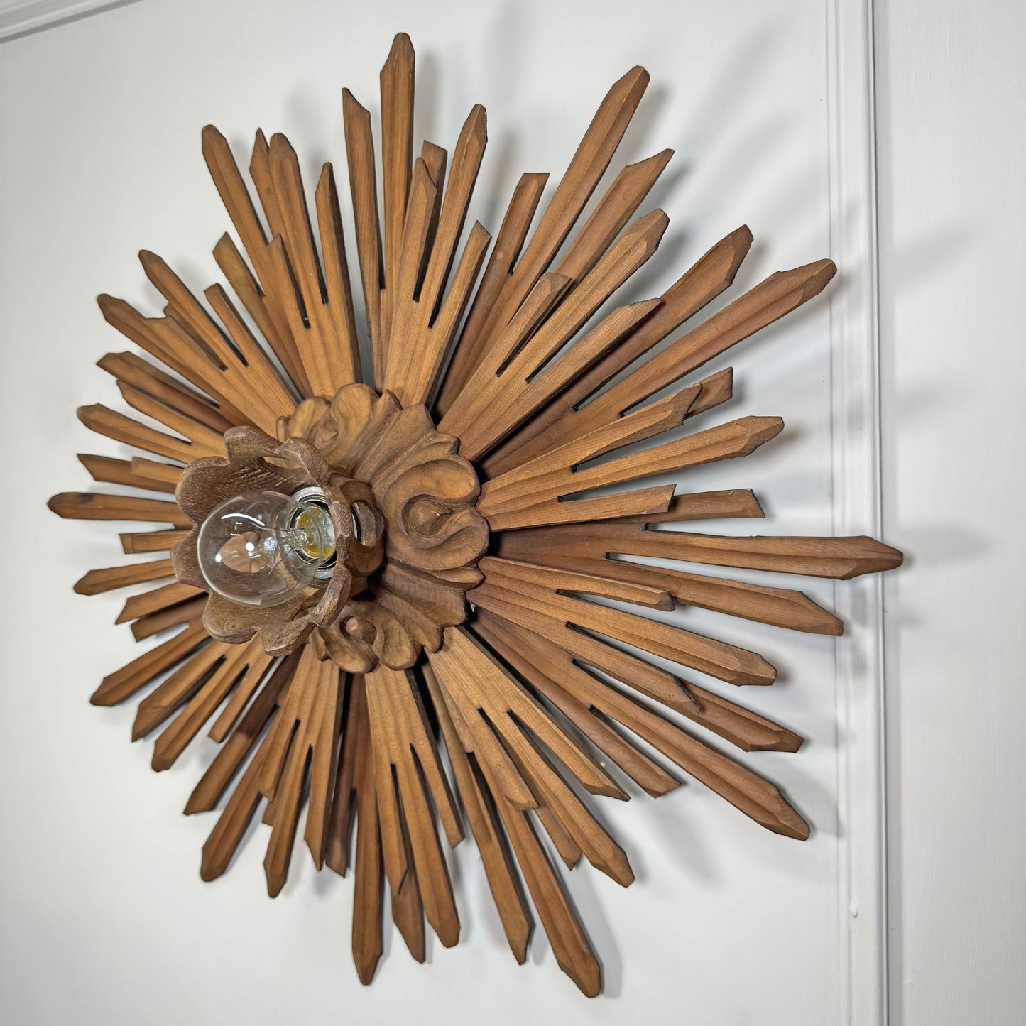 19th Century Large Wooden Church Sunburst Light