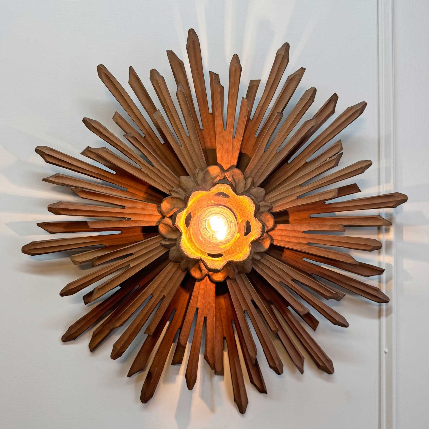 19th Century Large Wooden Church Sunburst Light