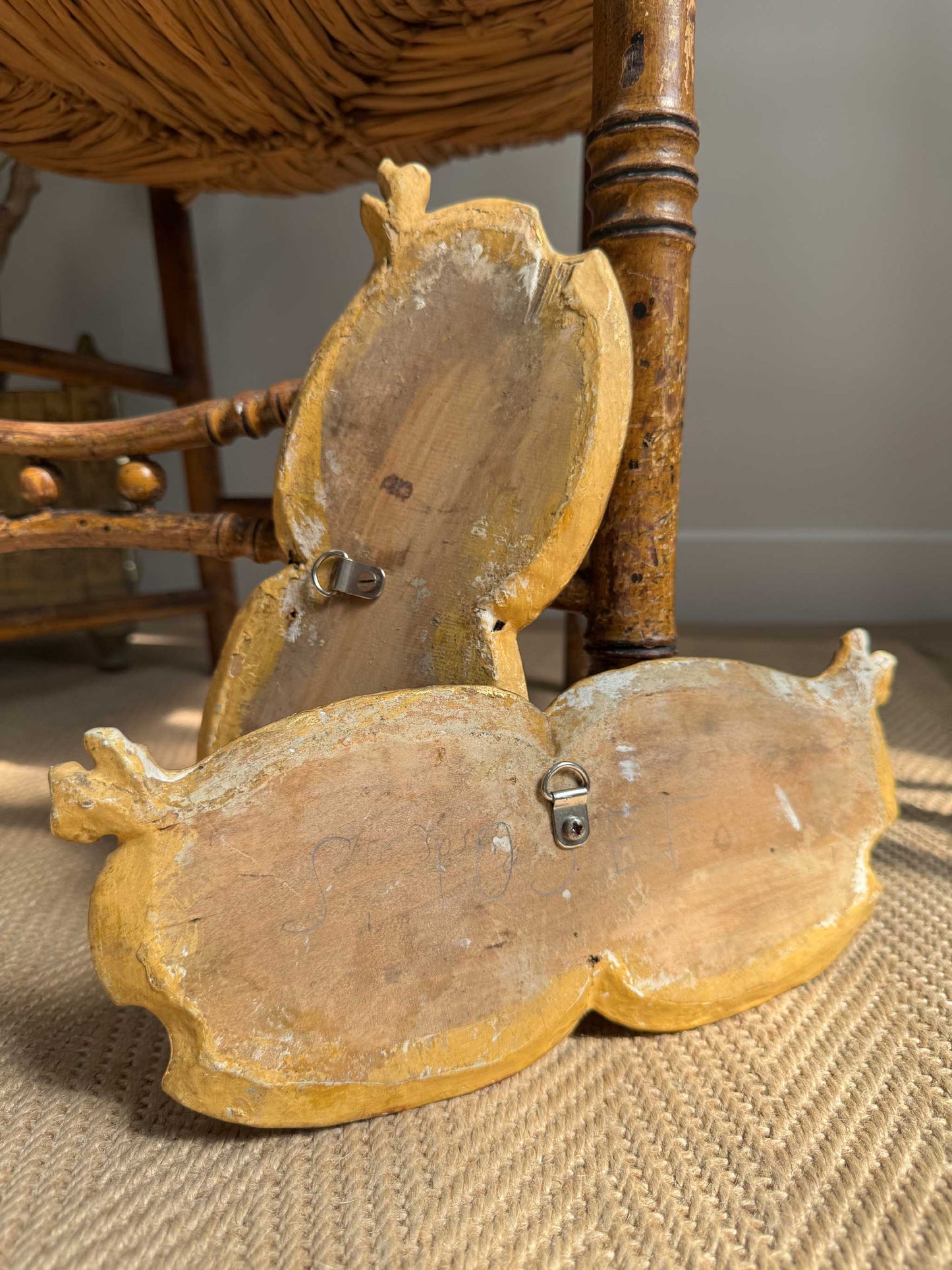 Pair of 18th Century Painted and Giltwood Church Plaques for St Joachim and St Josef