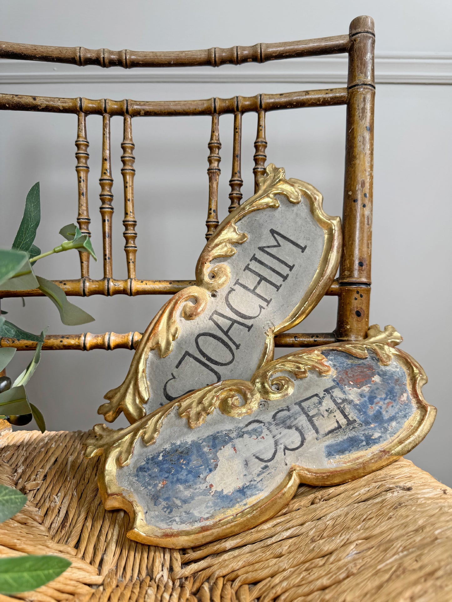 Pair of 18th Century Painted and Giltwood Church Plaques for St Joachim and St Josef
