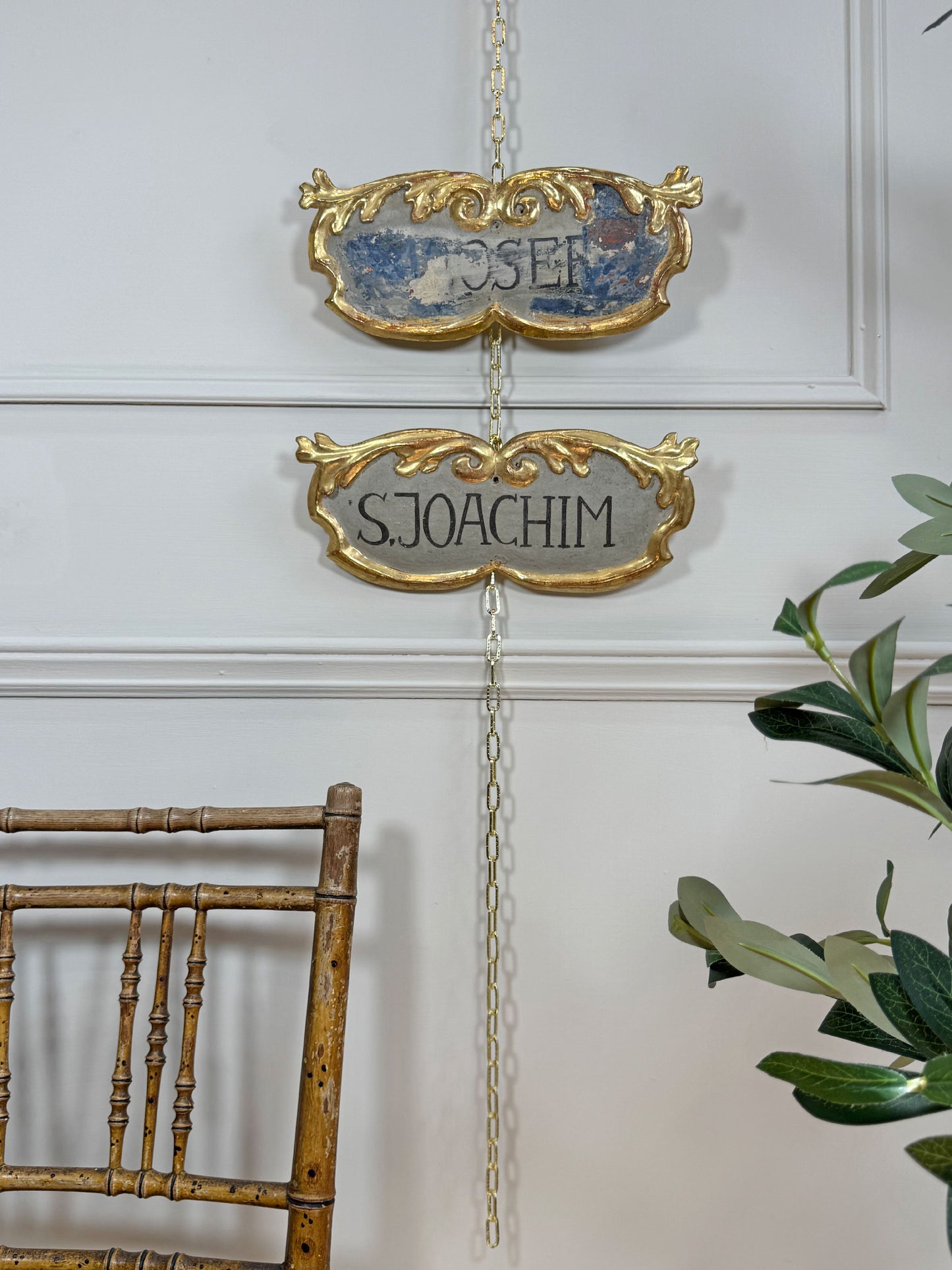 Pair of 18th Century Painted and Giltwood Church Plaques for St Joachim and St Josef
