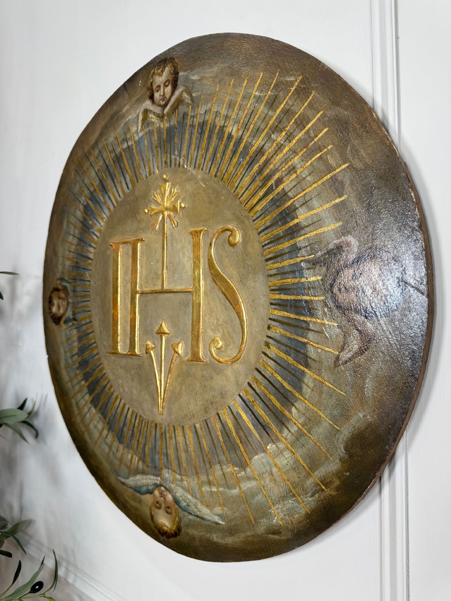 Late 18th Century Gilt and Polychrome Painted Altar Medallion / Plaque