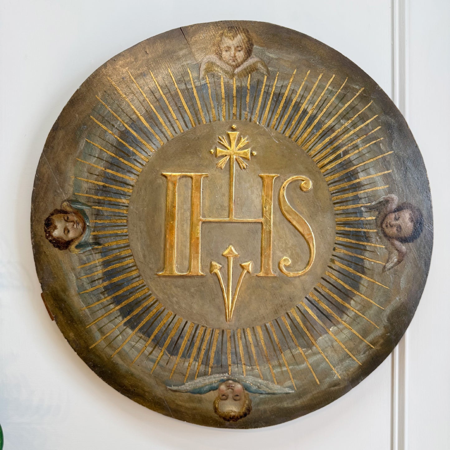 Late 18th Century Gilt and Polychrome Painted Altar Medallion / Plaque