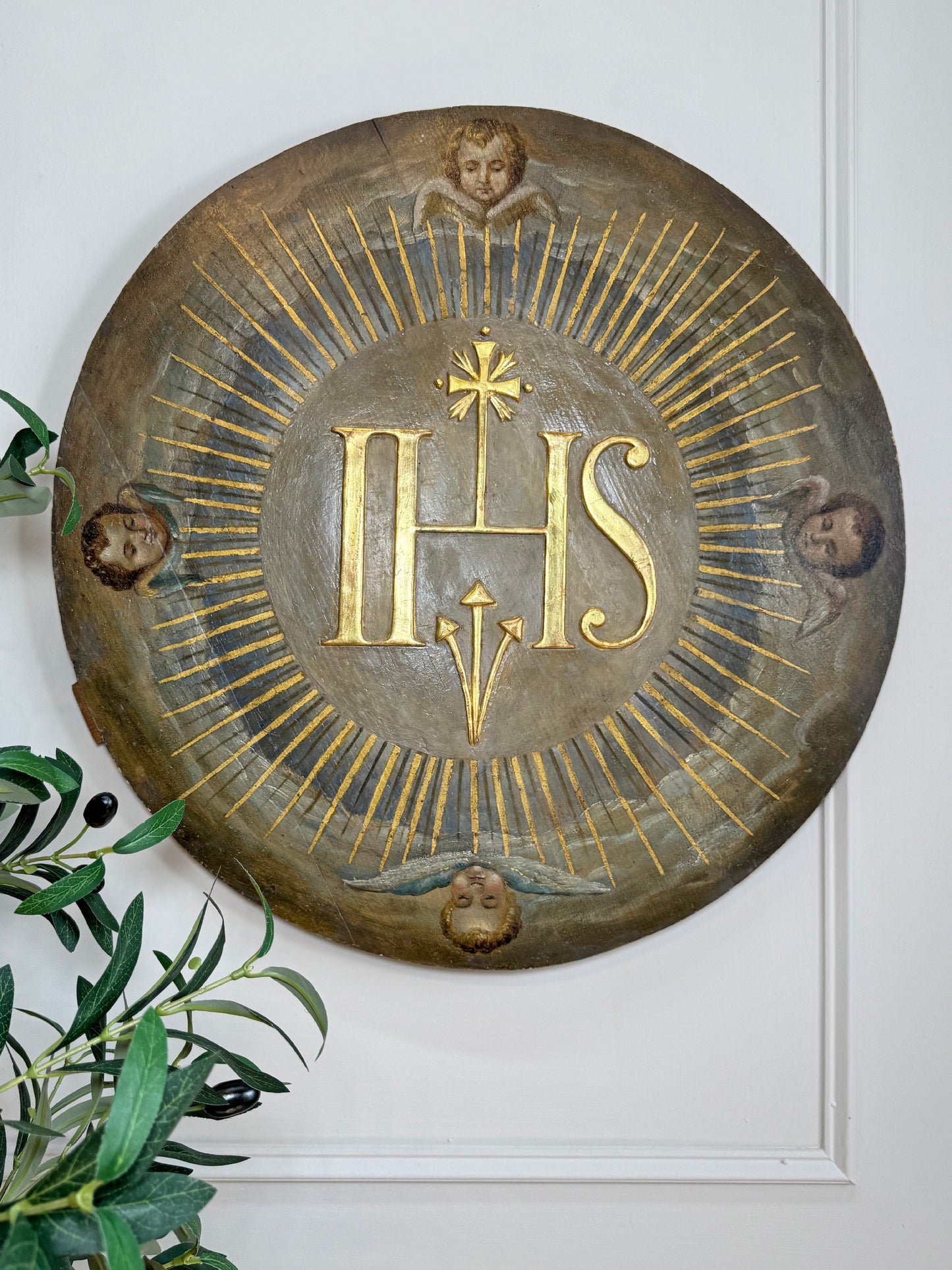Late 18th Century Gilt and Polychrome Painted Altar Medallion / Plaque