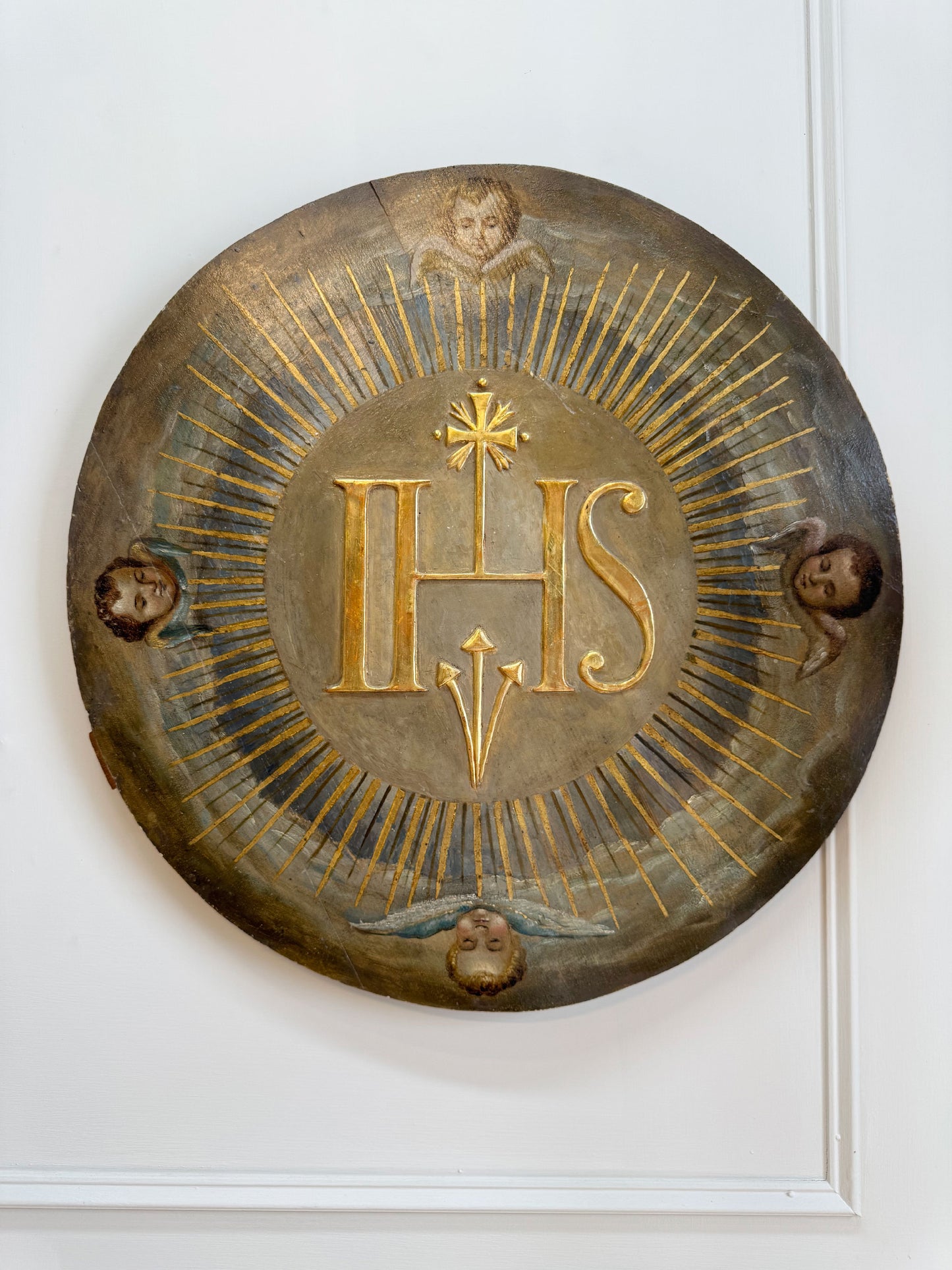 Late 18th Century Gilt and Polychrome Painted Altar Medallion / Plaque