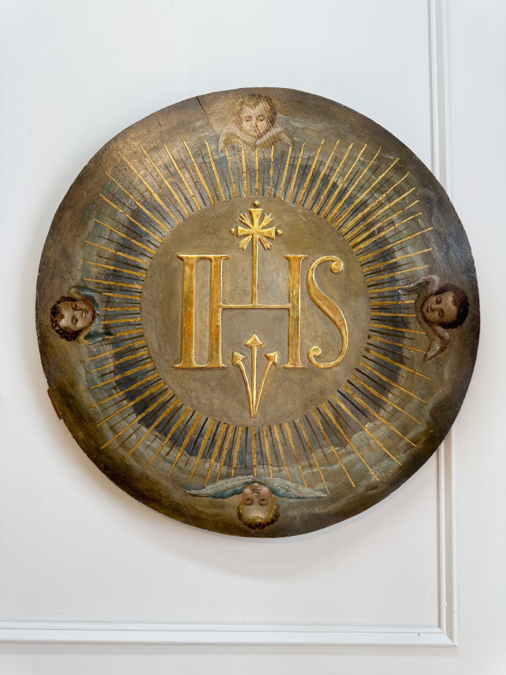 Late 18th Century Gilt and Polychrome Painted Altar Medallion / Plaque