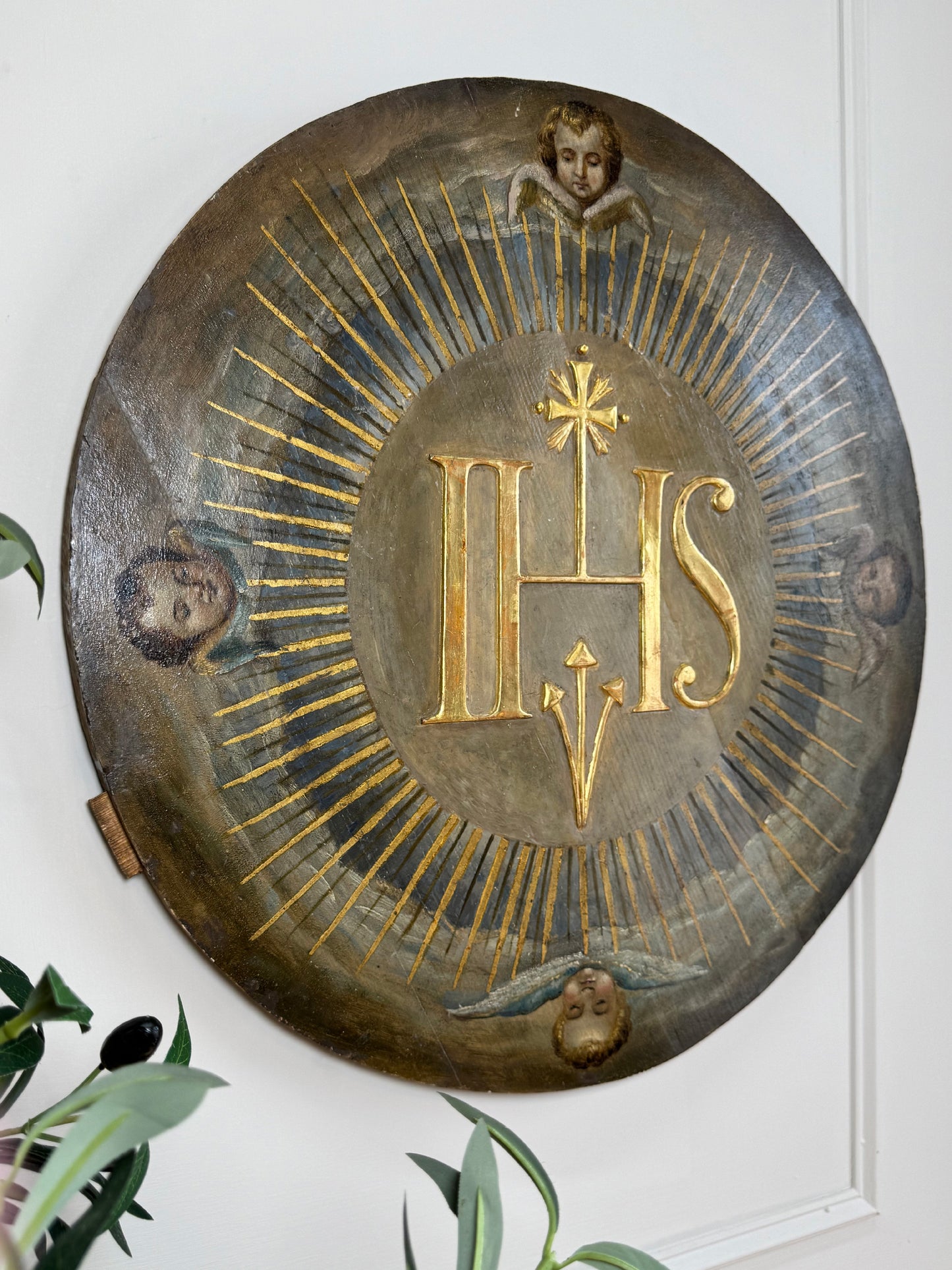 Late 18th Century Gilt and Polychrome Painted Altar Medallion / Plaque