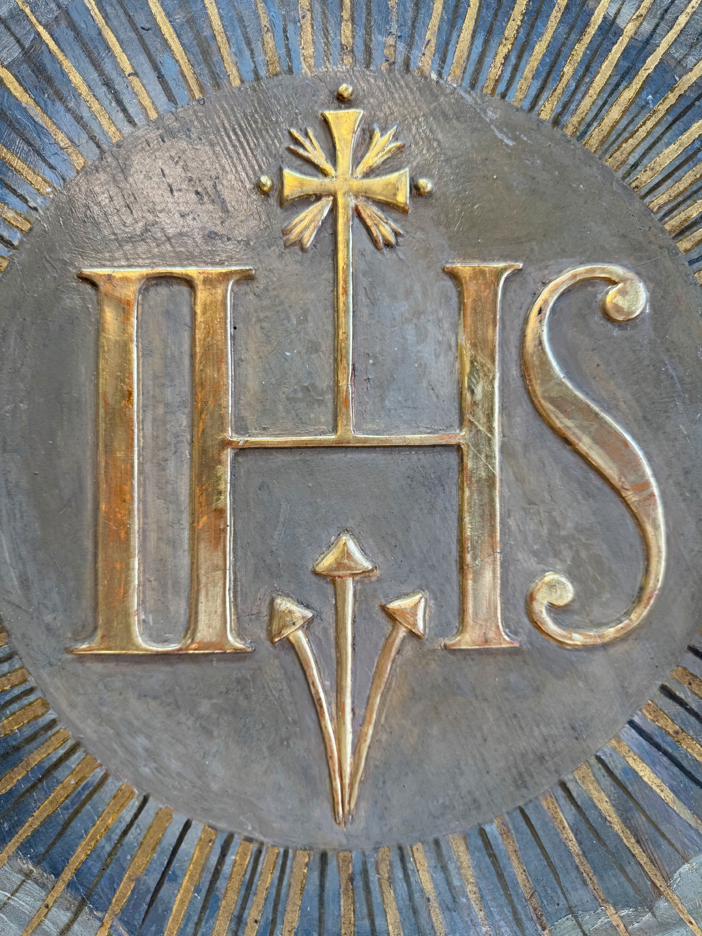 Late 18th Century Gilt and Polychrome Painted Altar Medallion / Plaque