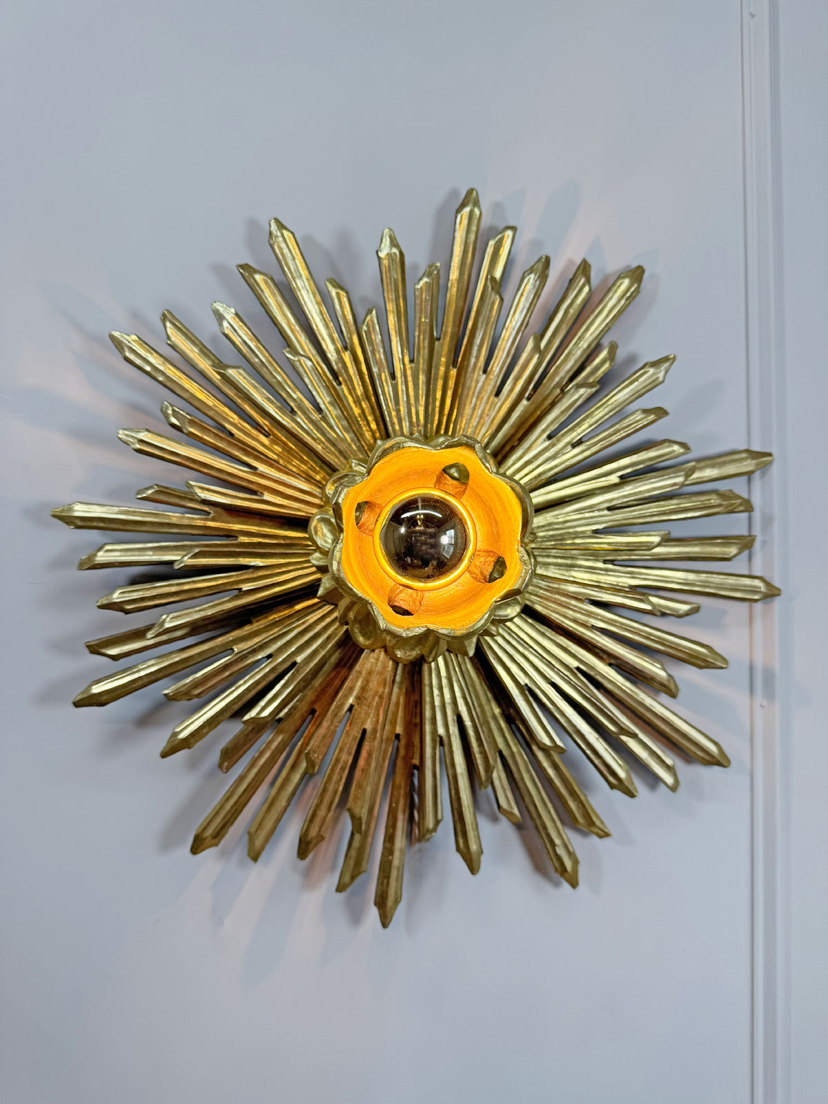 Large Water Gilded Wooden Chapel Sunburst Flush or Wall Light