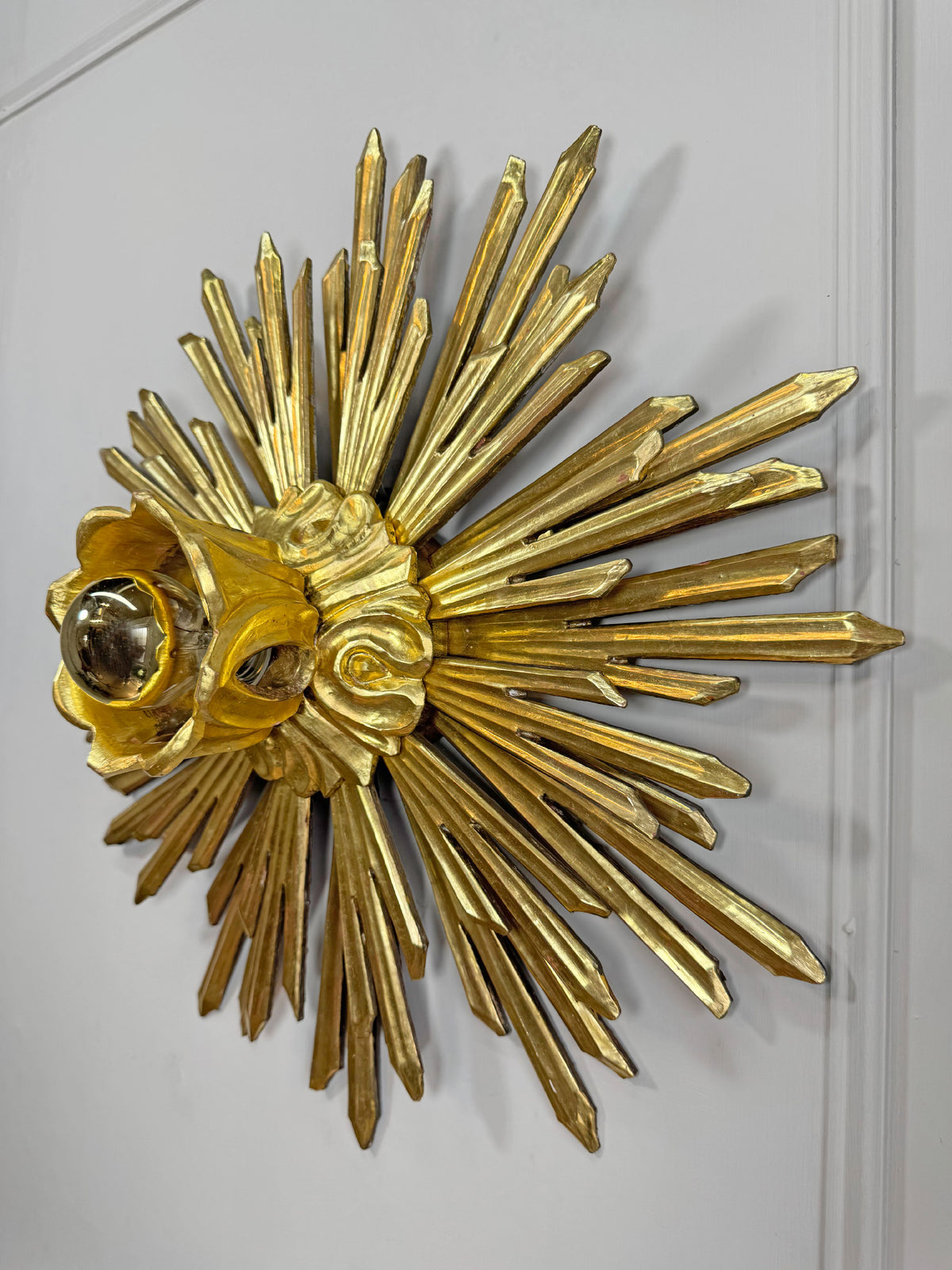 Large Water Gilded Wooden Chapel Sunburst Flush or Wall Light