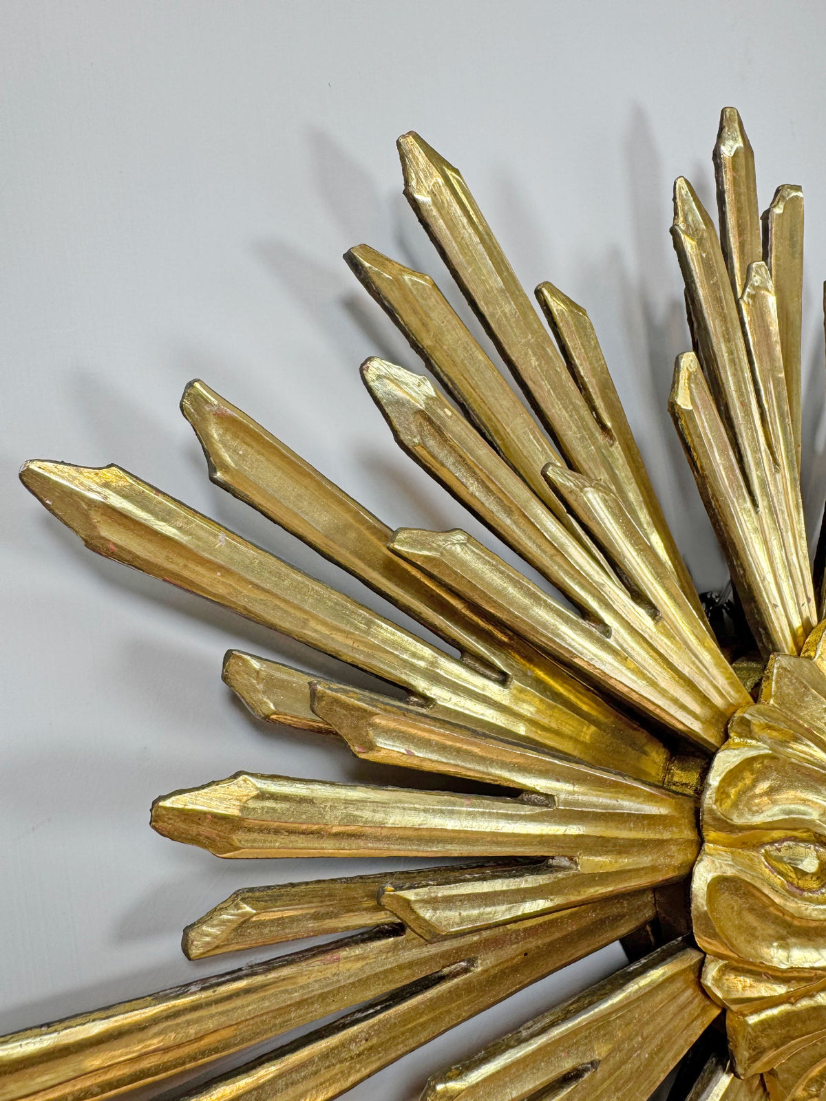 Large Water Gilded Wooden Chapel Sunburst Flush or Wall Light
